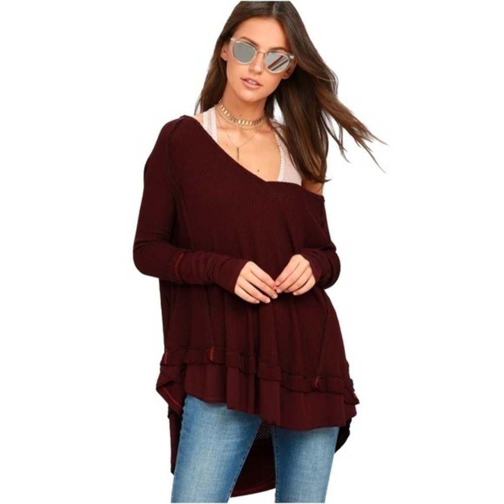 WE THE FREE Laguna Burgundy Thermal Long Sleeve Top in Maroon